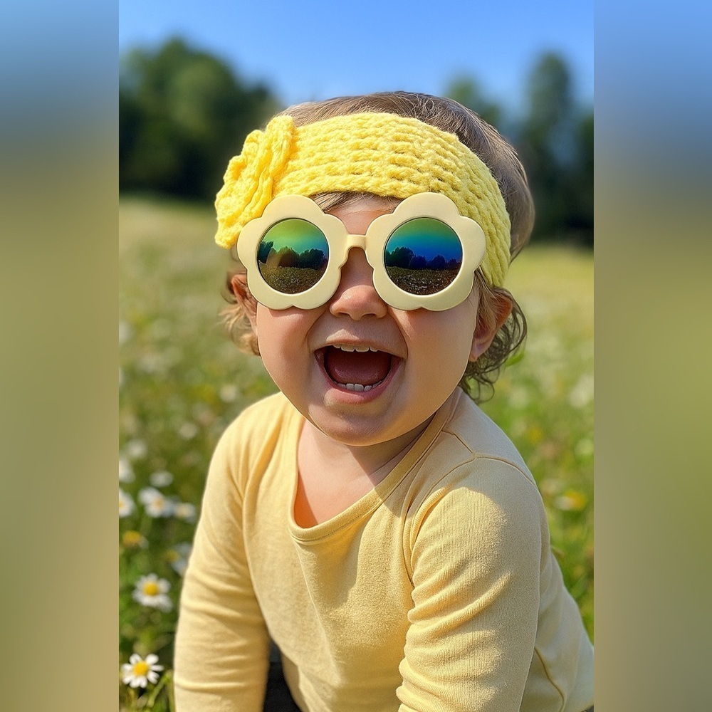 Toddler Bundle flower power sunnies and crochet headband(New/handcrochet)